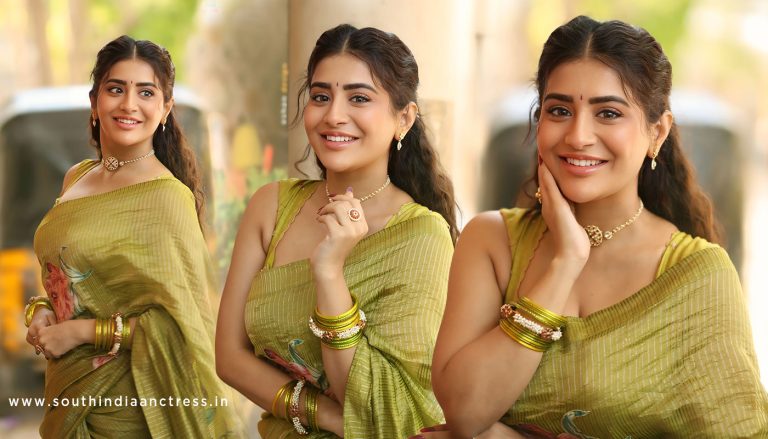 Rashi Singh Stuns in Green Saree with Bold Pink Floral Motifs