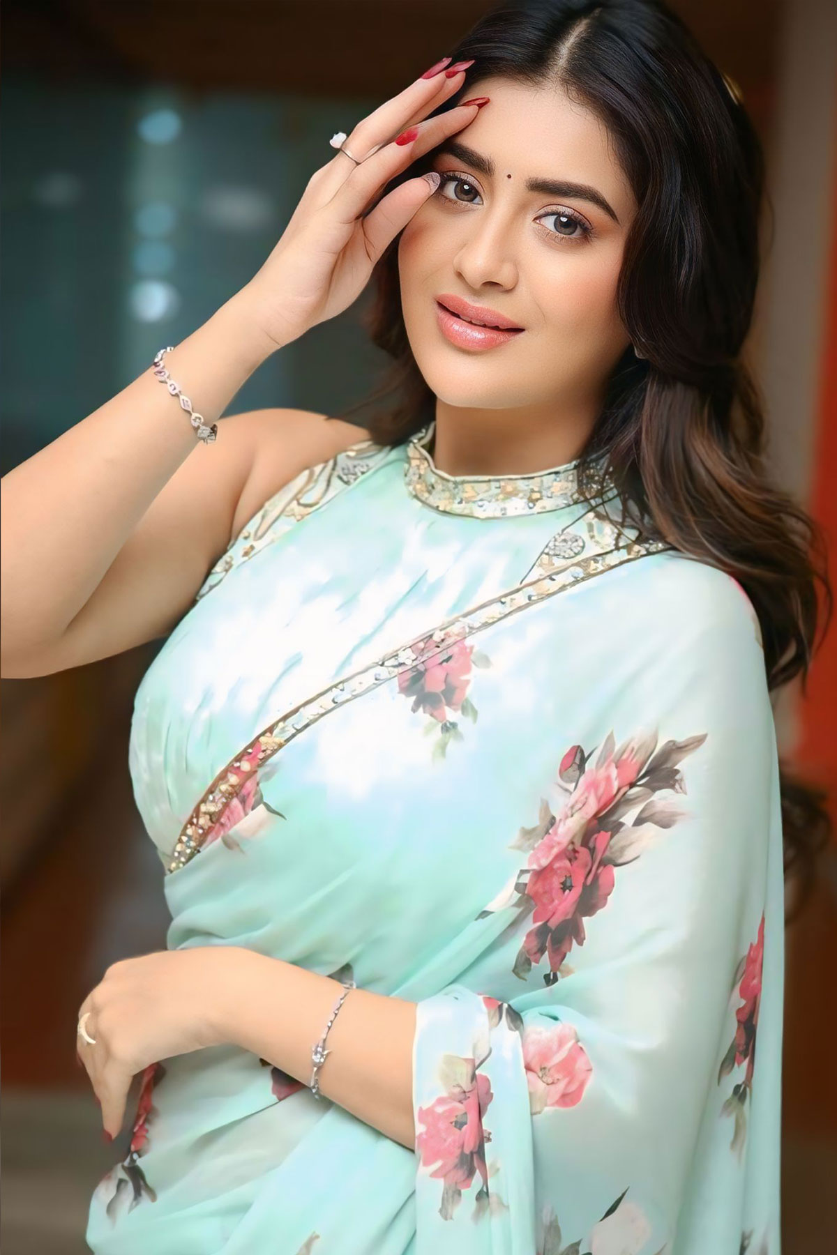 Rashi Singh Dazzles in Floral Georgette Saree & High-Neck Blouse