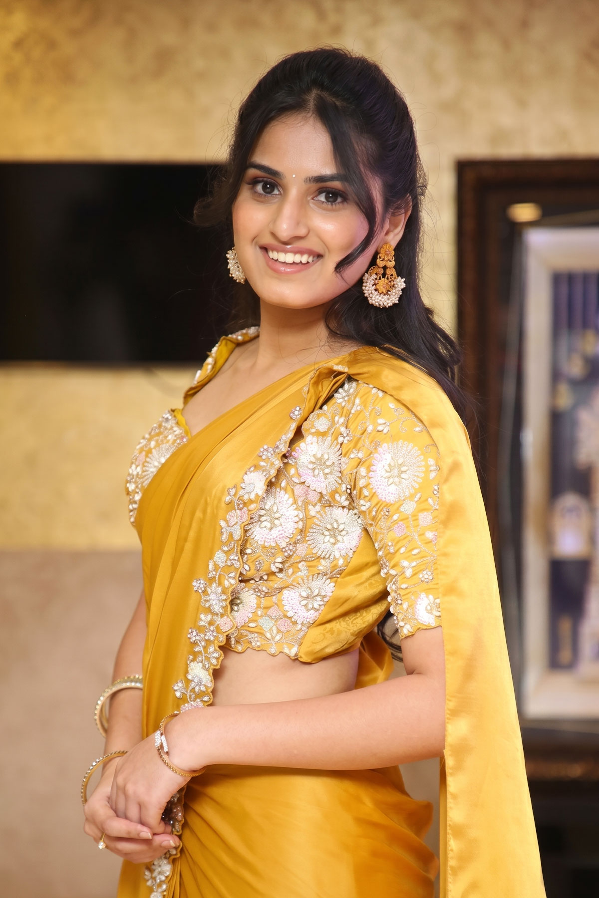 Beautiful Rayancha Kokkura Images in Traditional Gold Saree