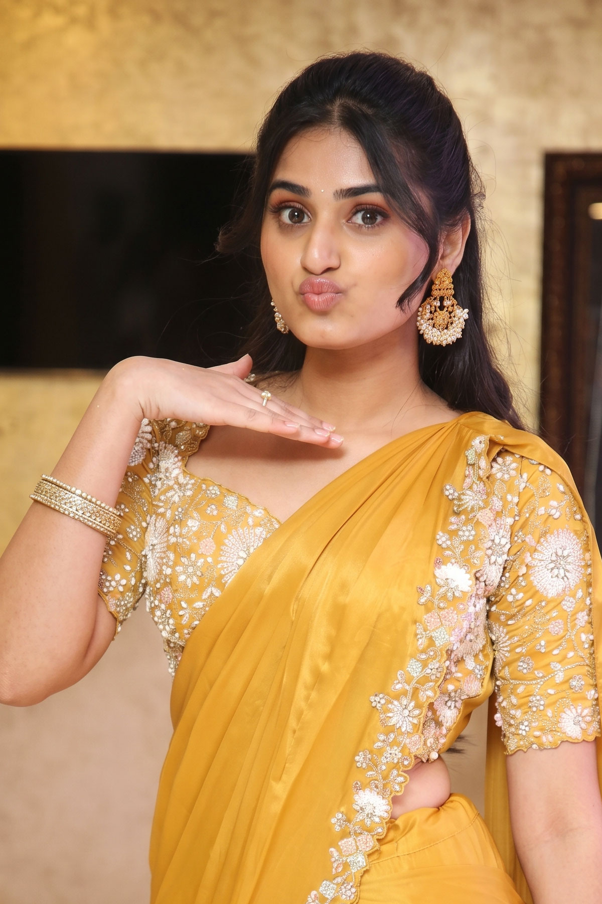 Get the Look: Rayancha Kokkura in Mustard Gold Saree Fashion