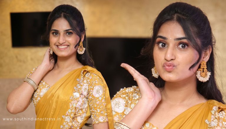 Rayancha Kokkura Radiates Elegance in Gold Saree & White Blouse
