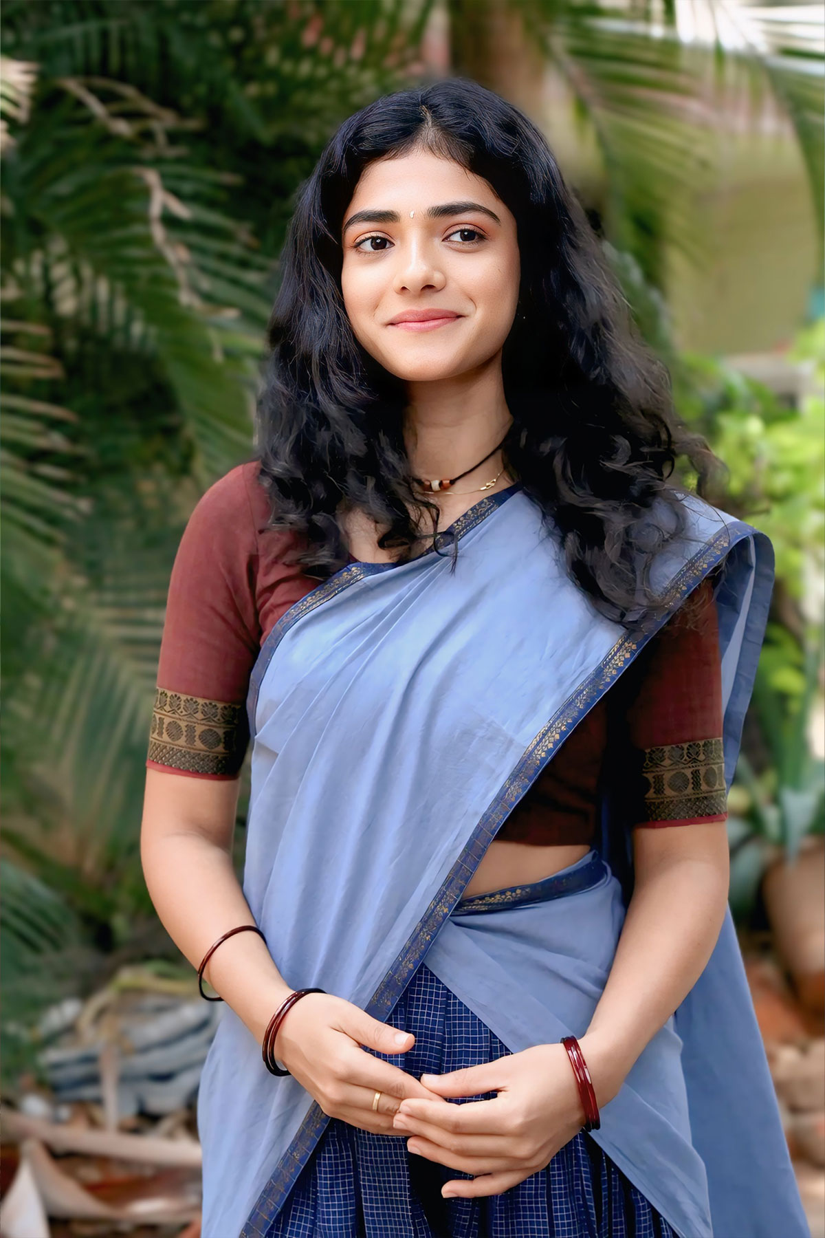 Ahilya Bamroo Promotes Sing Geetham in Elegant Blue Cotton half Saree