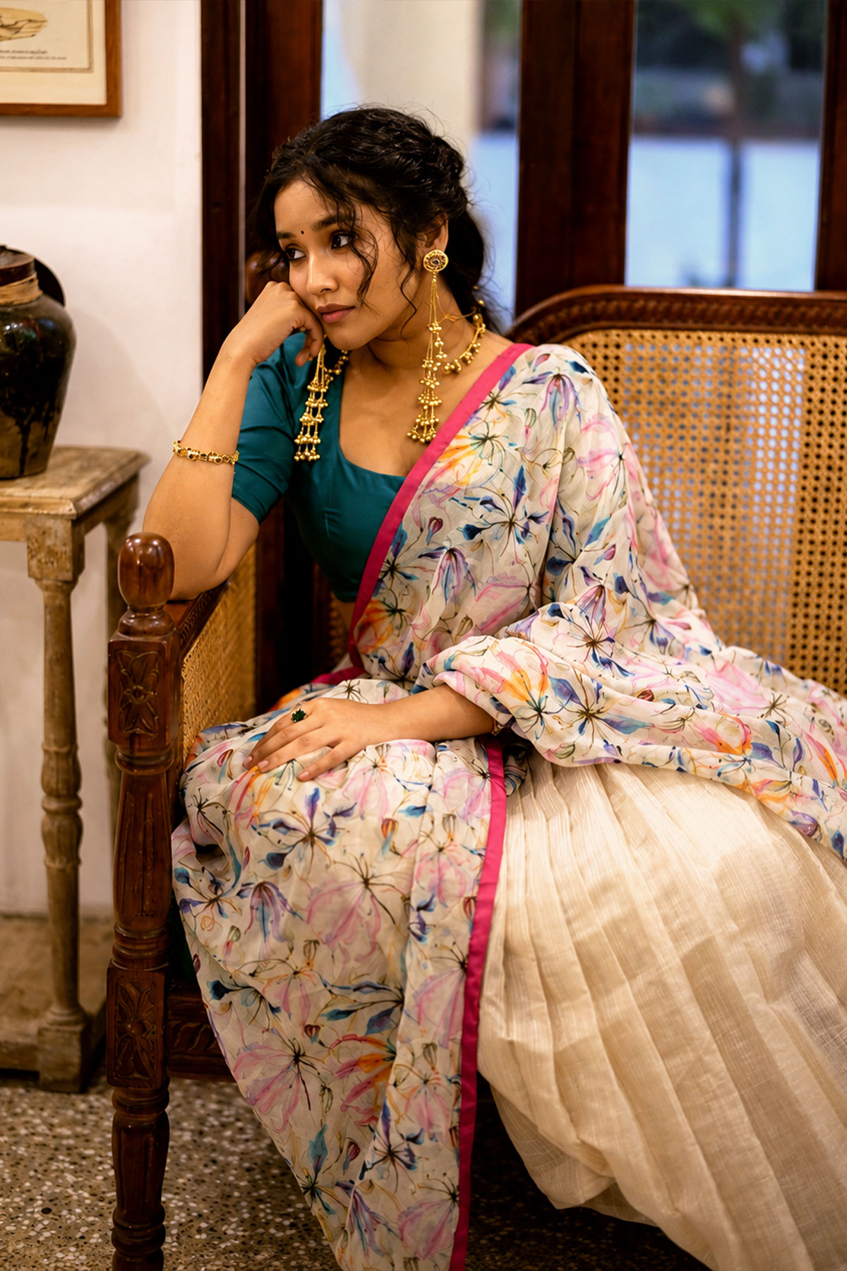 Anikha Surendran Traditional Avatar: Ivory Floral Lehenga Choli