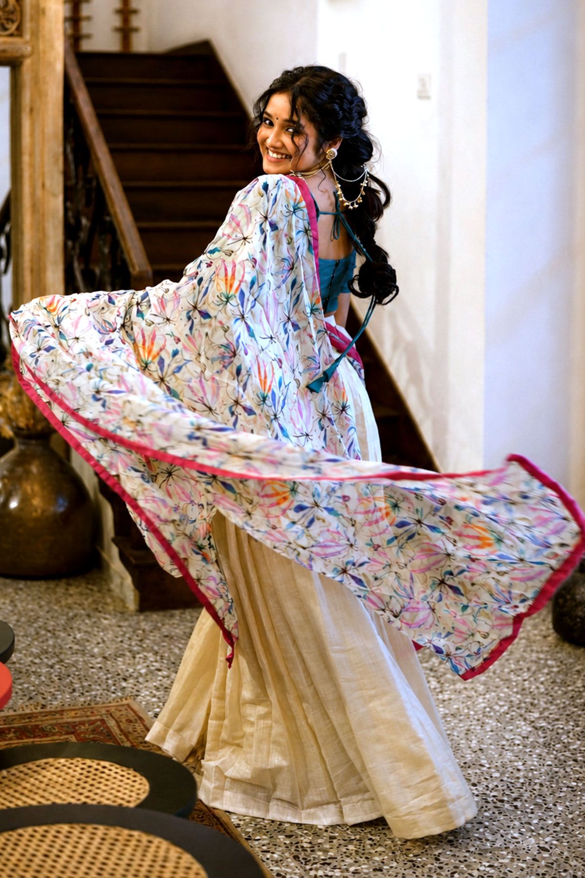 Beautiful Anikha Surendran Images in Floral Half-Saree