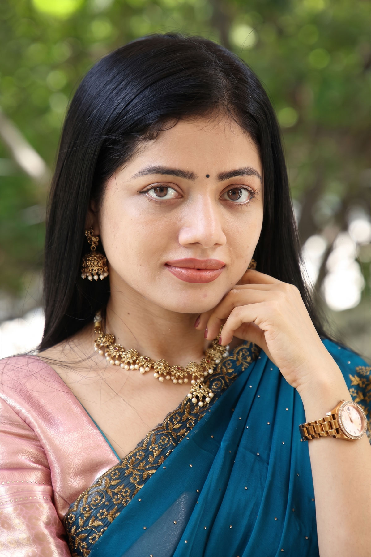 Bhairavi Ardhya Traditional Avatar: Peach Satin Half Saree
