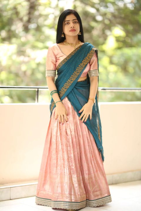 Bhairavi Ardhya Beautiful Pics in Gold Floral Border Outfit