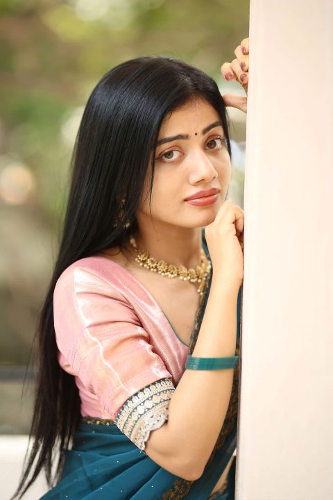 Get the Look: Bhairavi Ardhya in Peach Half Saree Fashion