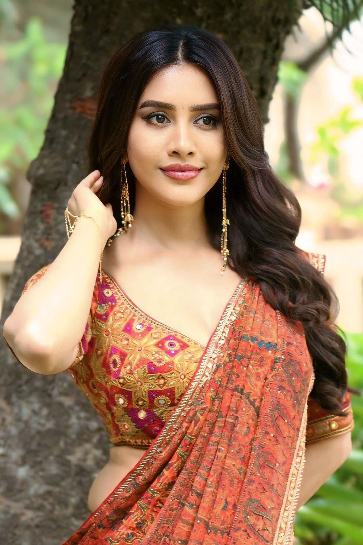 Get the Look: Nabha Natesh in Saree Fashion at Nagabandham Promo