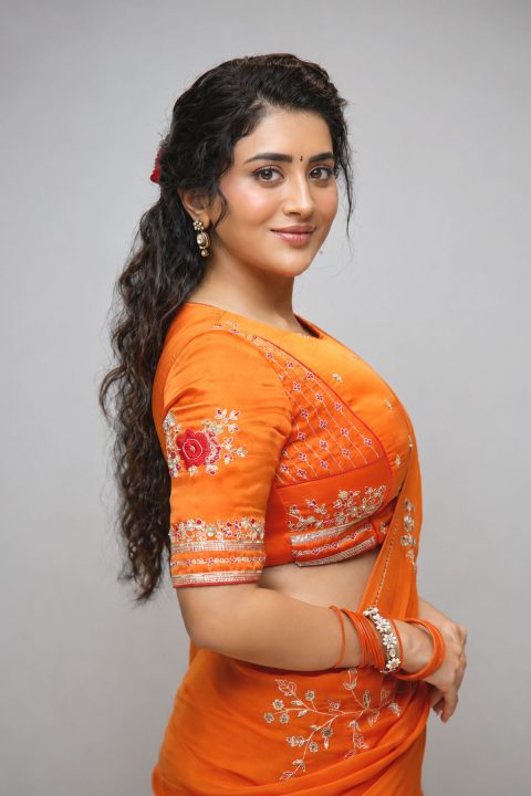 Rashi Singh Dazzles in Vibrant Orange Saree & Embroidered Blouse