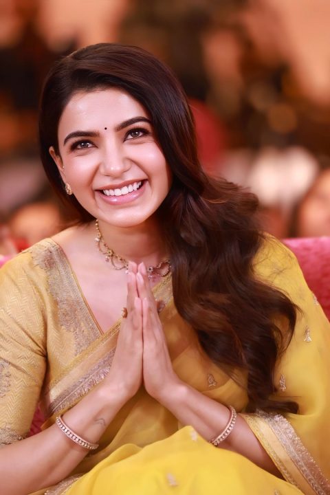Beautiful Samantha Ruth Prabhu Images in Festive Yellow Saree