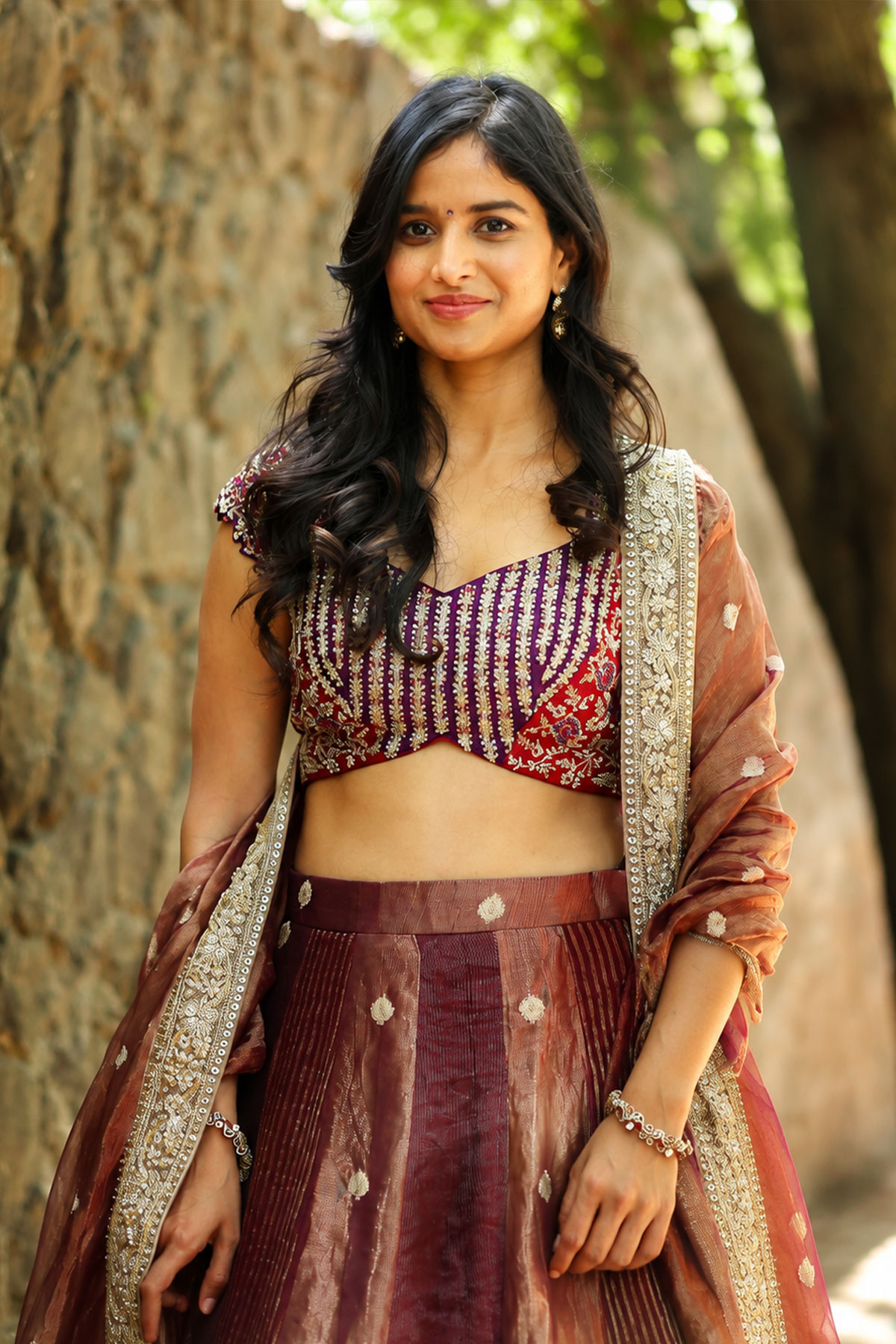 Sing Geetham Pre-Release: Shalini Kondepudi Purple-Red Lehenga Photos