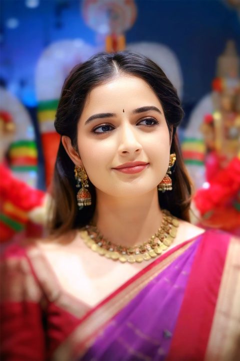 Ashika Ranganath in Purple Kanjivaram Silk Saree at Kodad