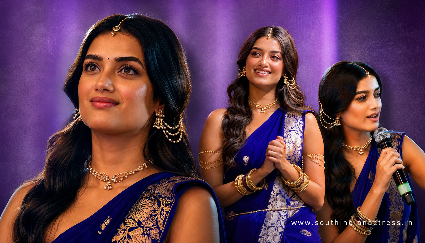 BhagyaShri Borse Ethnic Saree Look Lenin Movie Tirupati
