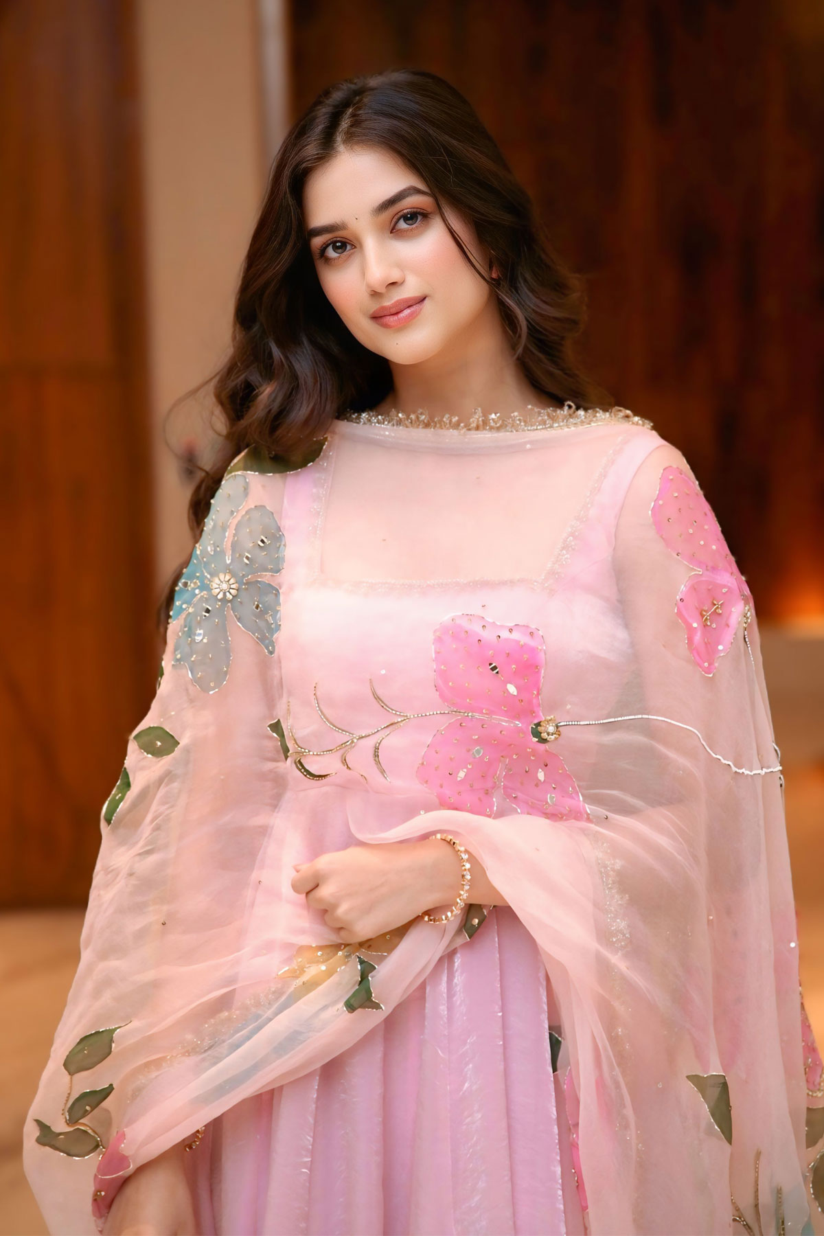 Bhagyashri Borse Stunning 3D Floral Dupatta Lenin Movie Event