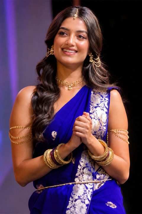 Royal Blue Banarasi Saree BhagyaShri Borse Lenin Event Photos