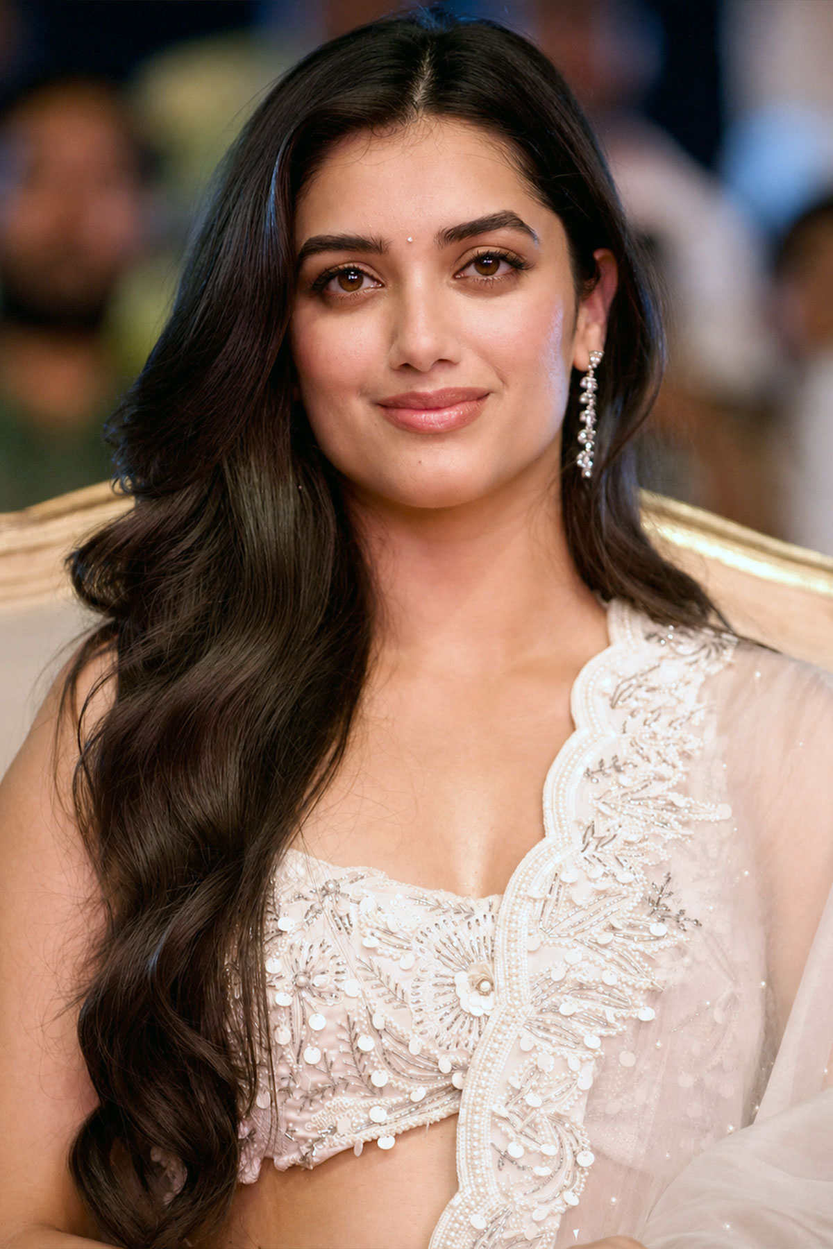 Bhagyashri Borse White Pearl Lehenga Lenin Movie