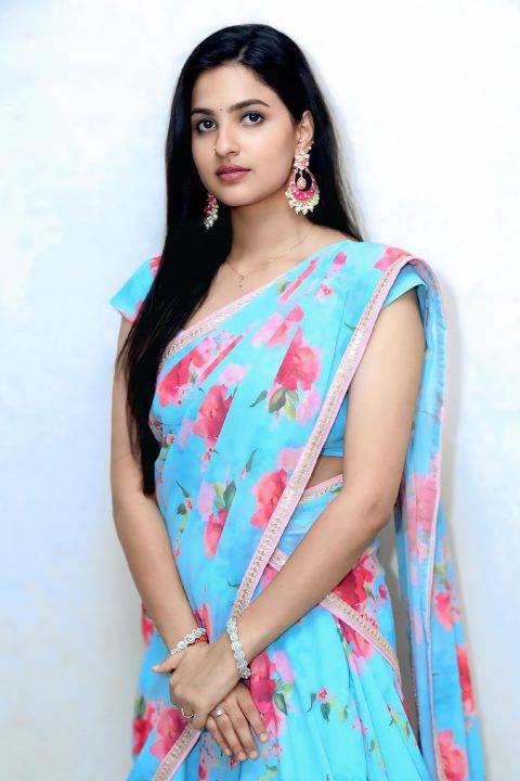 Divija Prabhakar Traditional Look in Sky Blue Half Saree for Hey Chikittha