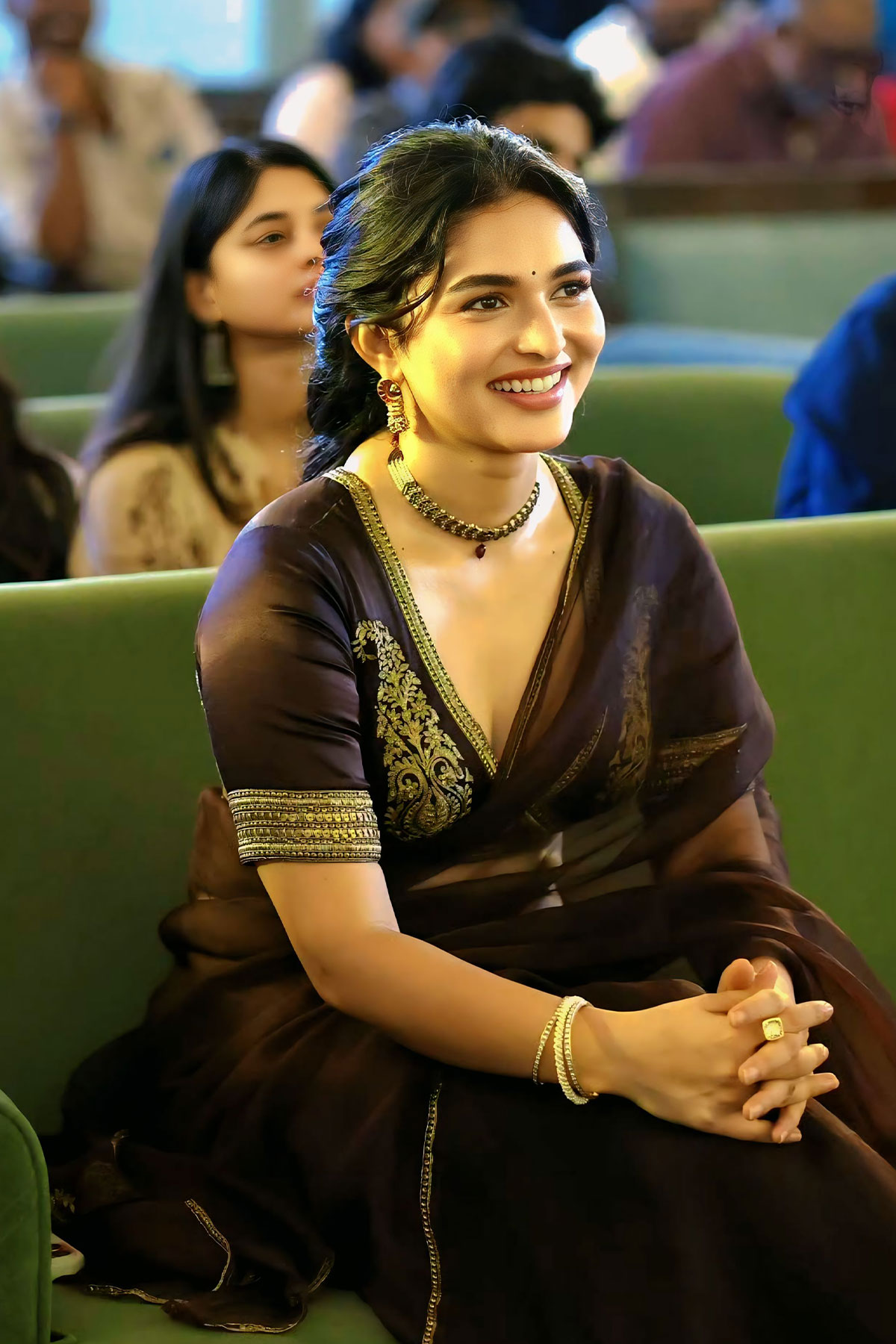 Kayadu Lohar Antique Jewellery and Organza Saree Look