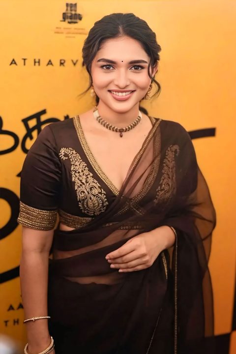 Rukminii Atelier Dark Chocolate Saree on Kayadu Lohar