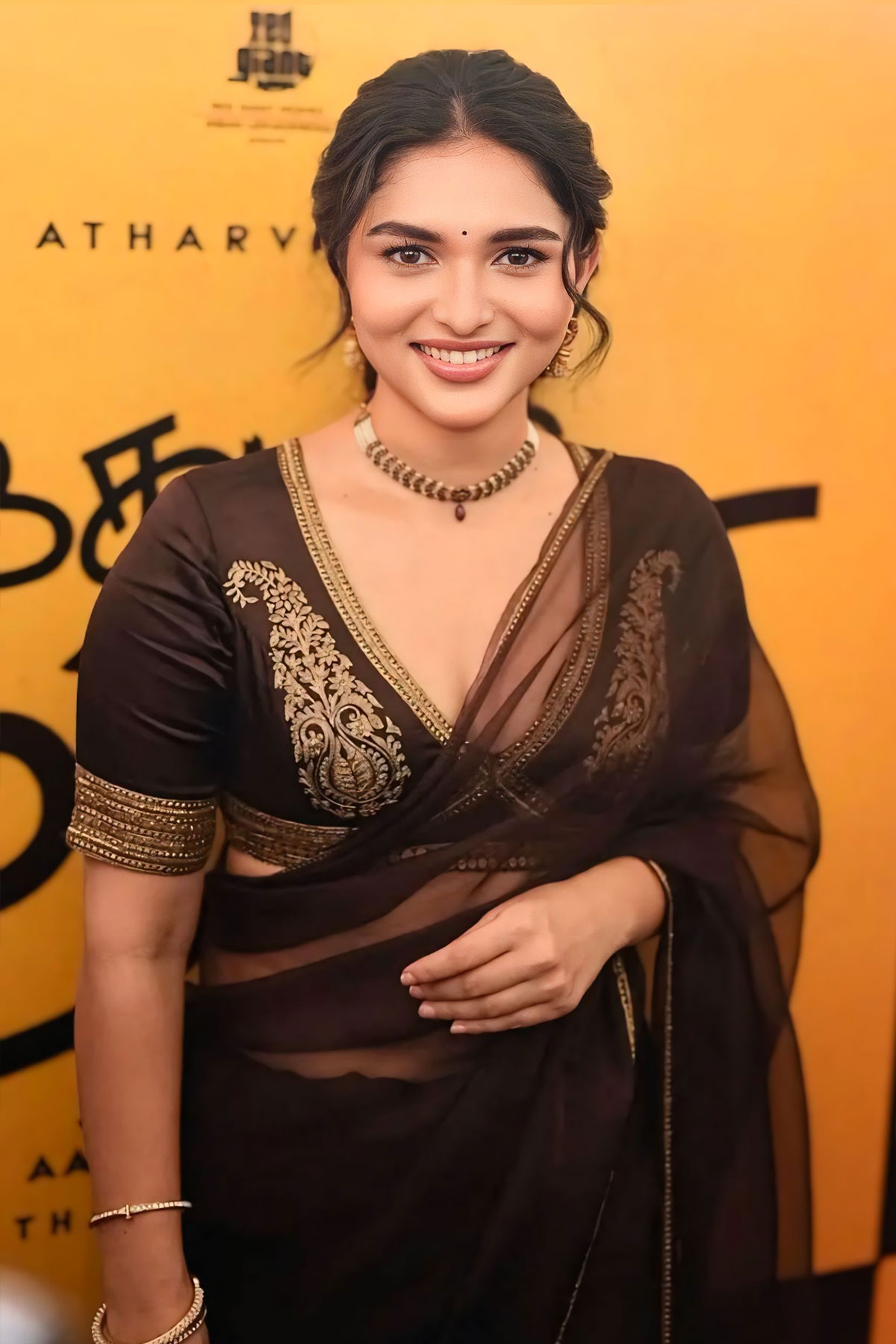Rukminii Atelier Dark Chocolate Saree on Kayadu Lohar