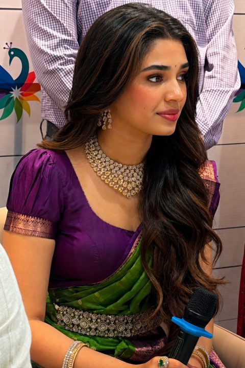 Olive Green Kanjivaram Saree Krithi Shetty Latest Images