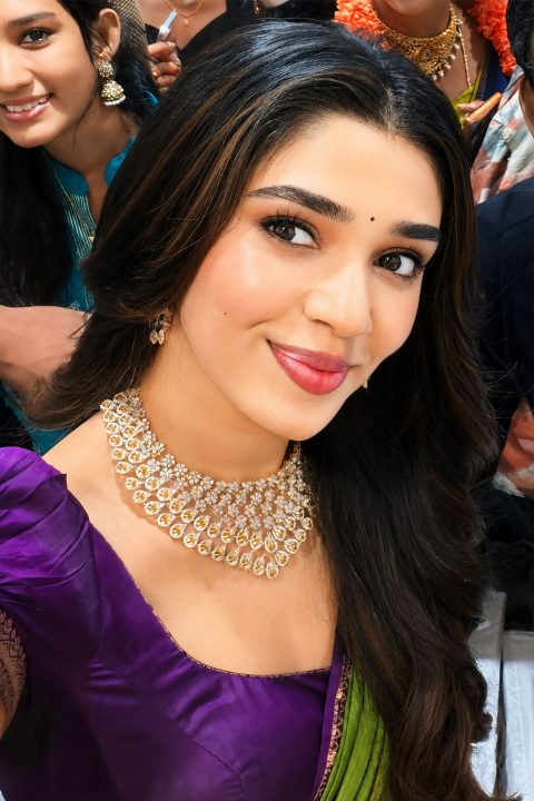 Krithi Shetty SR Mall Launch Traditional Purple Blouse Saree Outfit
