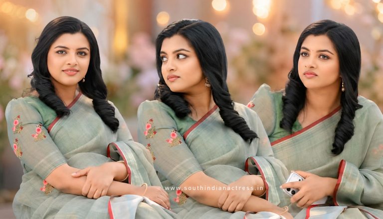 Lijomol Jose Sage Green Saree Fashion at Unmadham Trailer Launch