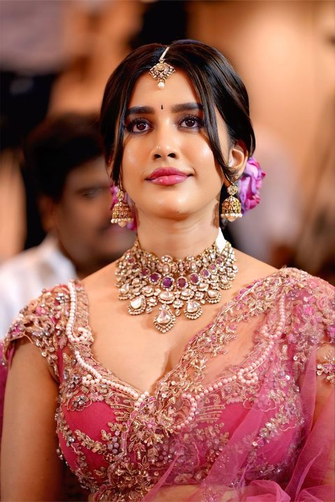 Nabha Natesh Stunning in Pink Lehenga at Nagabandham Press Meet