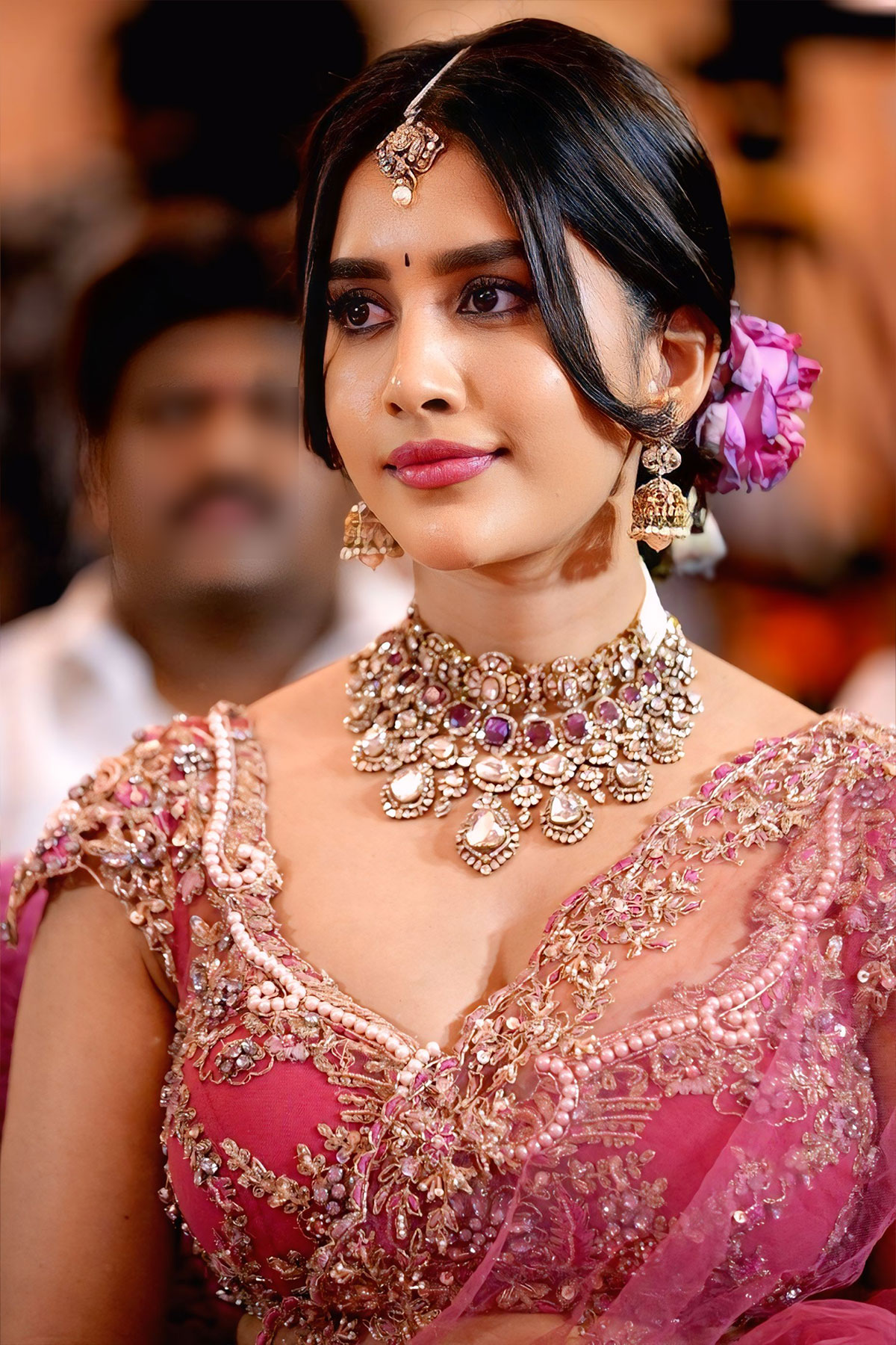 Nabha Natesh Nagabandham Press Meet: Dazzling in Pink Traditional Wear