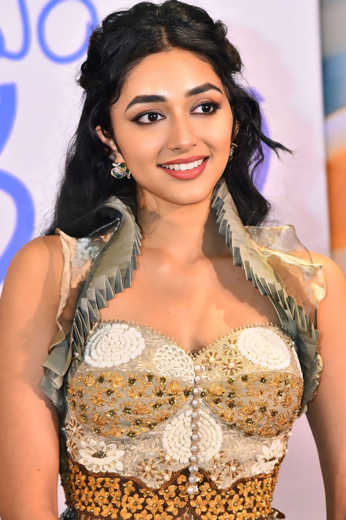 Preity Mukhundhan Teal Aqua Corset Top Hrudhayam Murali Launch