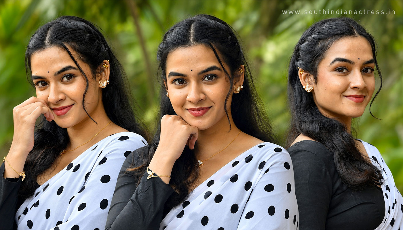 Actress Sahithi Avancha Traditional Polka Dot Saree Hyderabad Meet