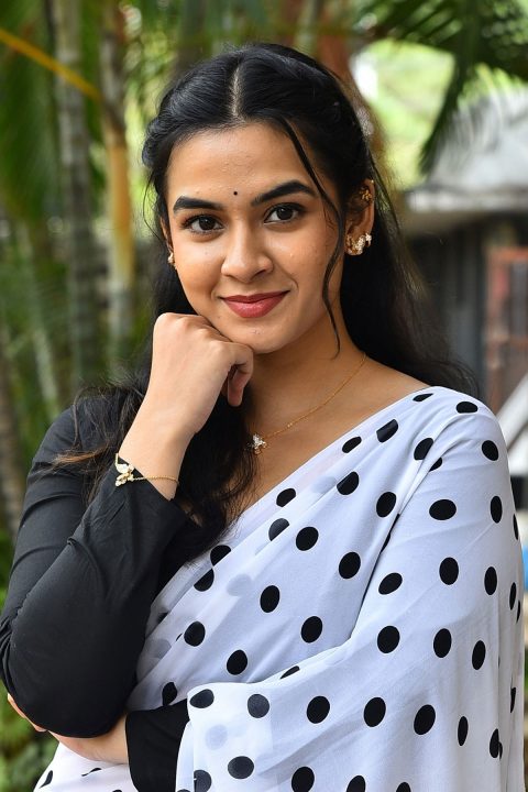 Sahithi Avancha Elegant Polka Dot Saree Movie Promotion Look
