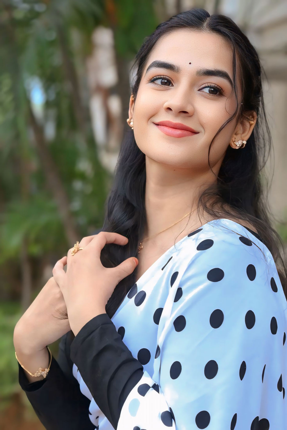 Sahithi Avancha Gorgeous Polka Dot Saree Traditional Event Style