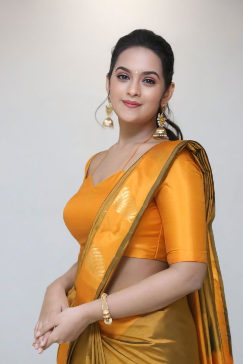 Karmakhya Movie: Samaira Sri in Mustard Silk Saree
