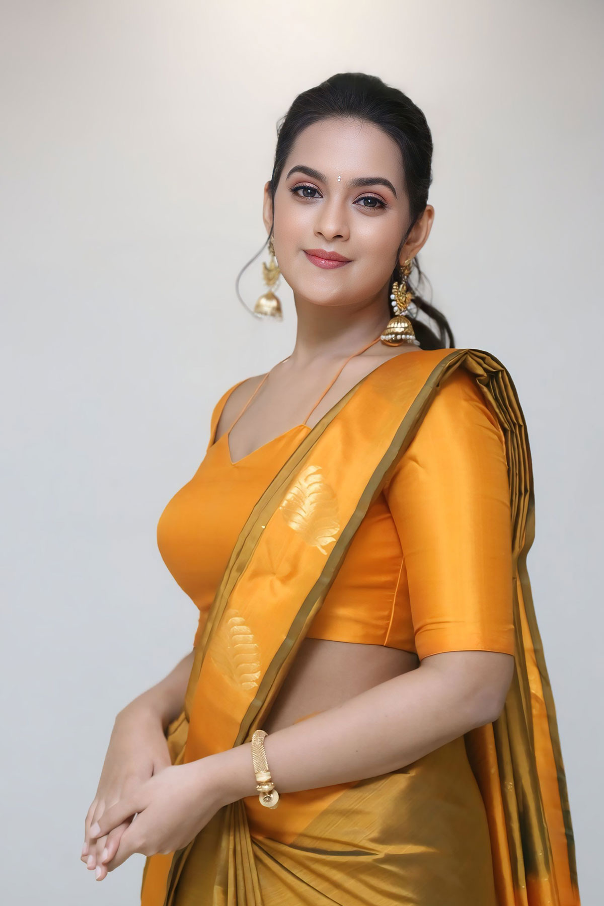 Karmakhya Movie: Samaira Sri in Mustard Silk Saree