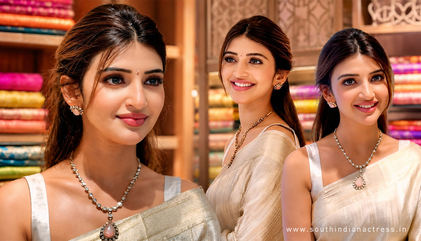 Actress Sreeleela Traditional Golden Silk Saree KPHB Hyderabad