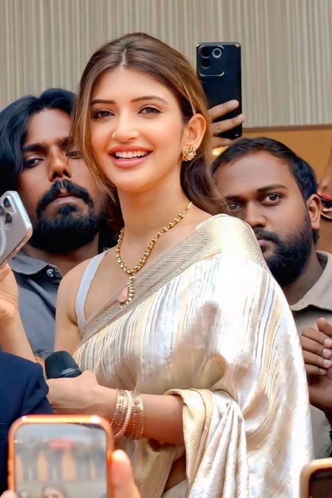 Shimmering Golden Silk Saree Sreeleela Latest Images