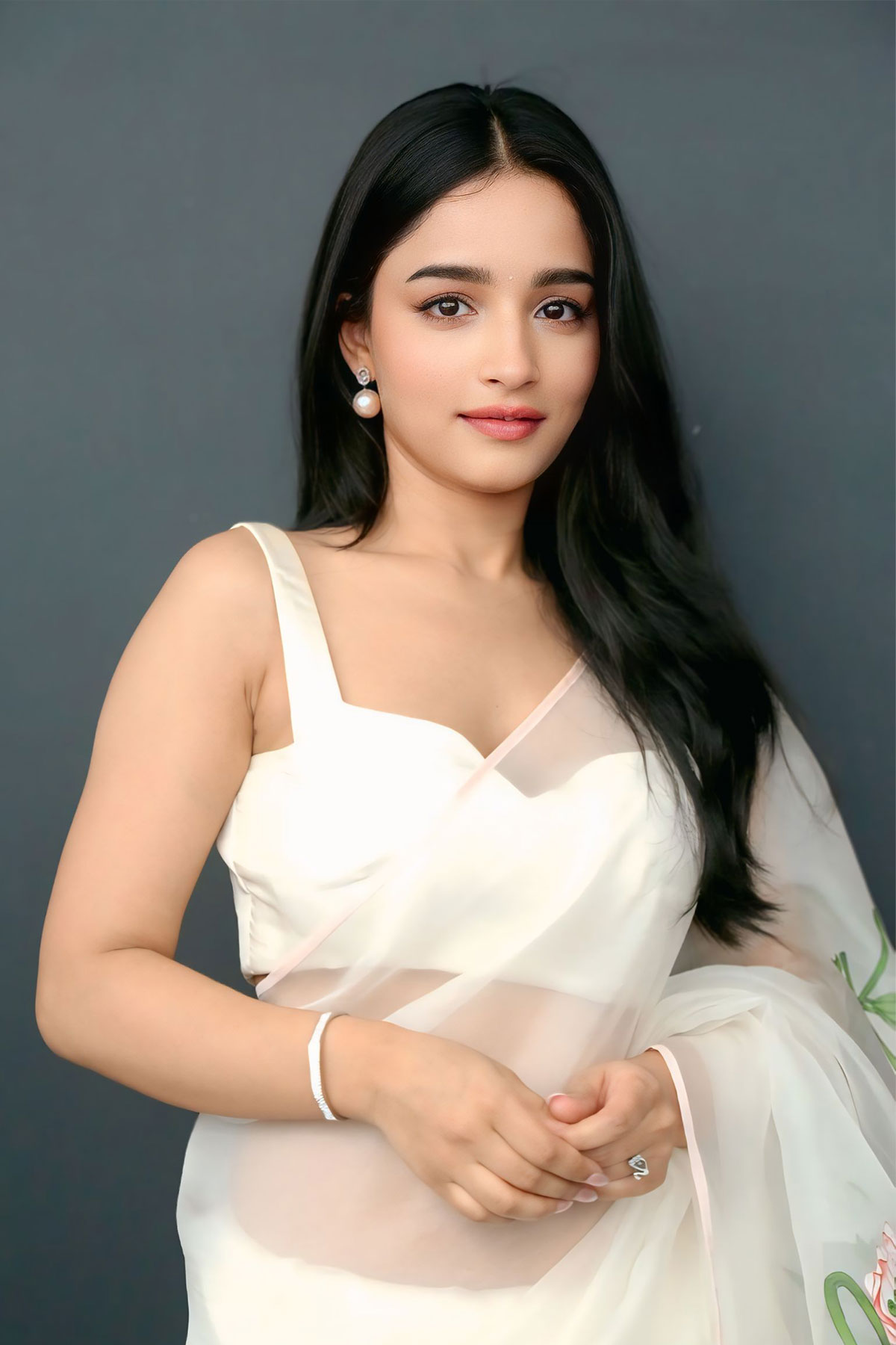 Vishakha Dhiman Elegant Floral Organza Saree Movie Event