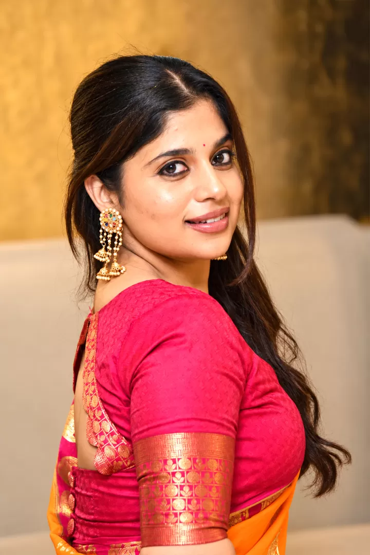 Aishwarya Holakkal Stuns in Orange Silk Saree at Least Eligible Bachelor