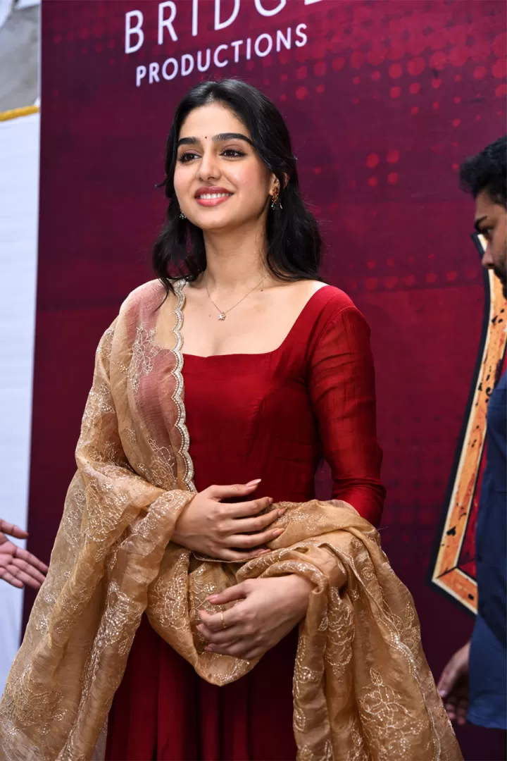 Anaswara Rajan Smiling at Thulabharam Movie Opening