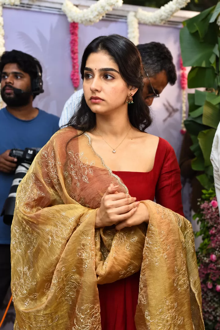 Anaswara Rajan in Gold Dupatta at Thulabharam Pooja