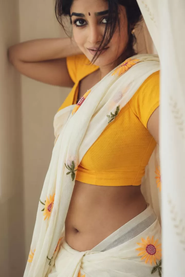 Dimple Hayathi Bold Navel Saree Look Captures Attention