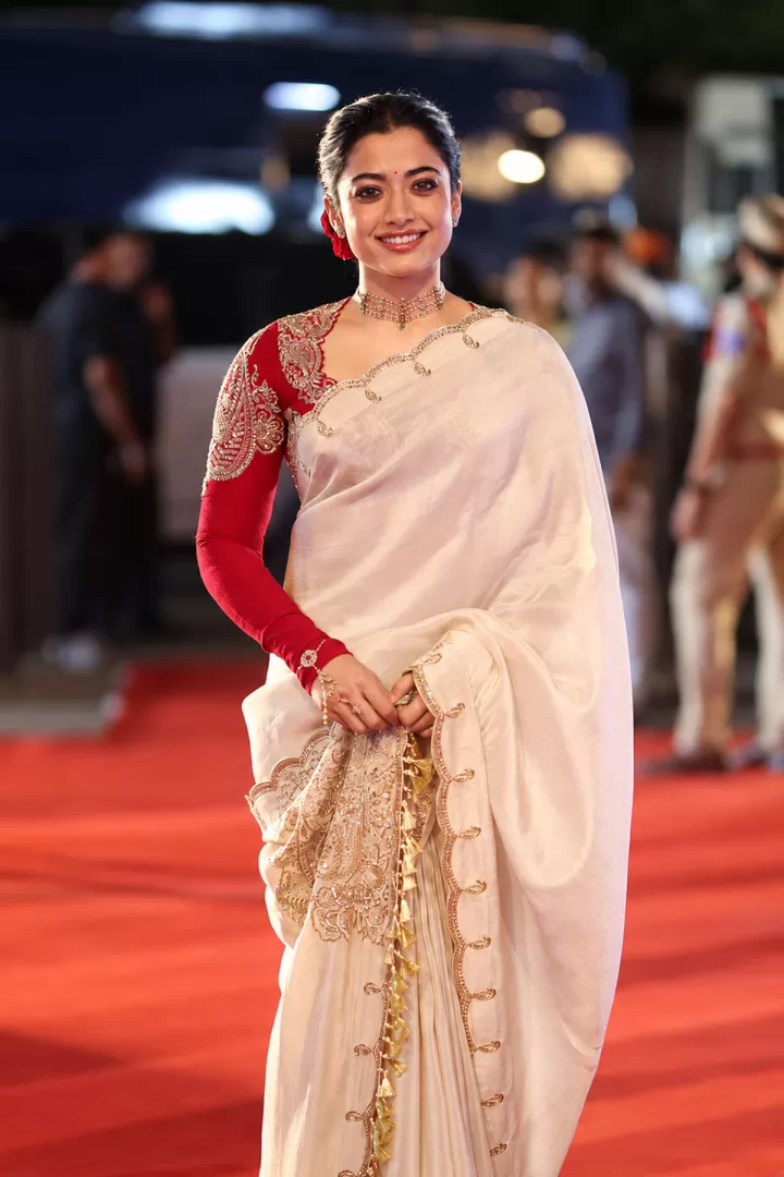 Rashmika Mandanna Ranabaali Ivory Saree Style