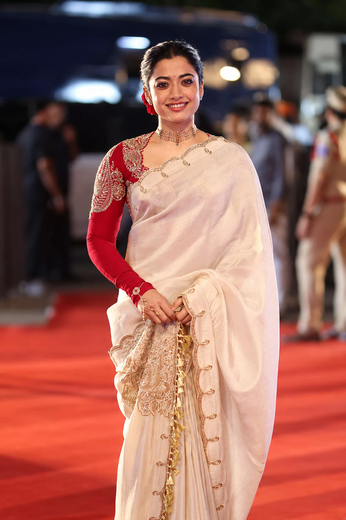Rashmika Mandanna Ranabaali Ivory Saree Style