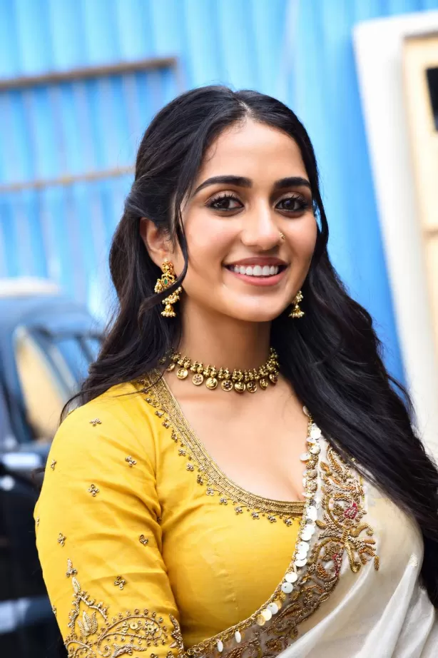 Sakshi Mhadolkar Karikaala movie Mustard Yellow Blouse Design